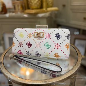 GUESS Emelie 4G Logo Maxi Wallet White/ Multicolour Logo Pattern