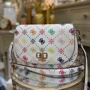 GUESS Emelie Logo Handbag White/ Multicolour Logo Pattern
