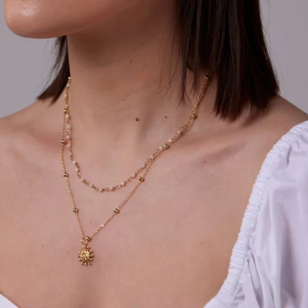 GOLD & WHITE JADE LAYERED NECKLACE - Image 3