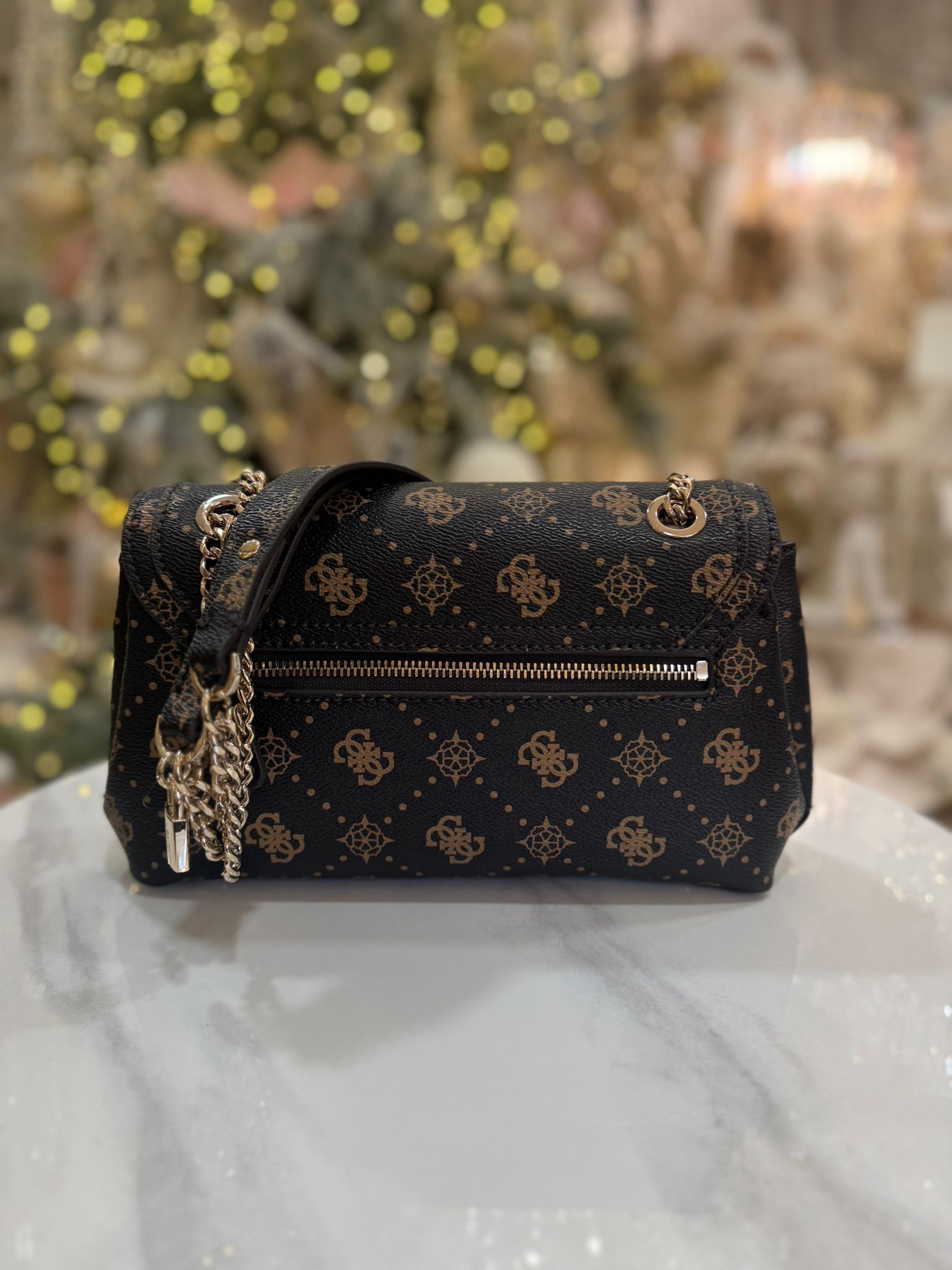 GUESS Silia 4G Peony Logo Shoulder Bag Black & Brown - Image 3