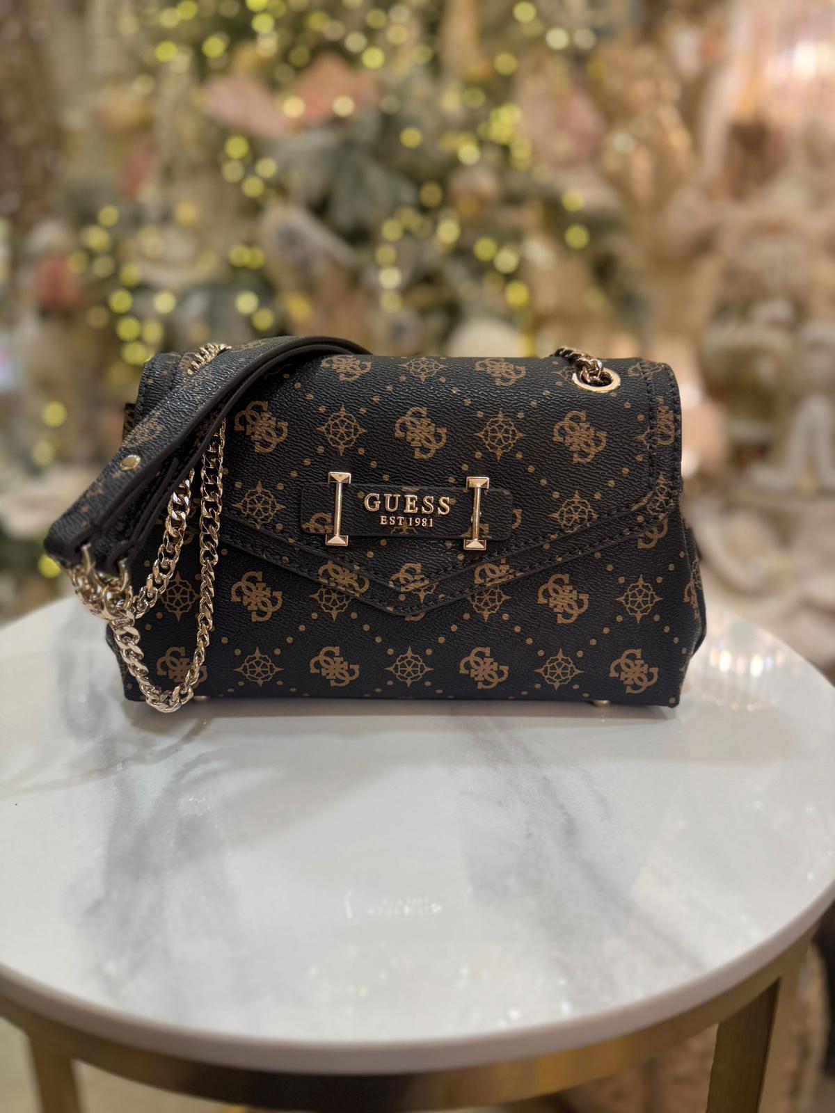 GUESS Silia 4G Peony Logo Shoulder Bag Black & Brown - Image 2