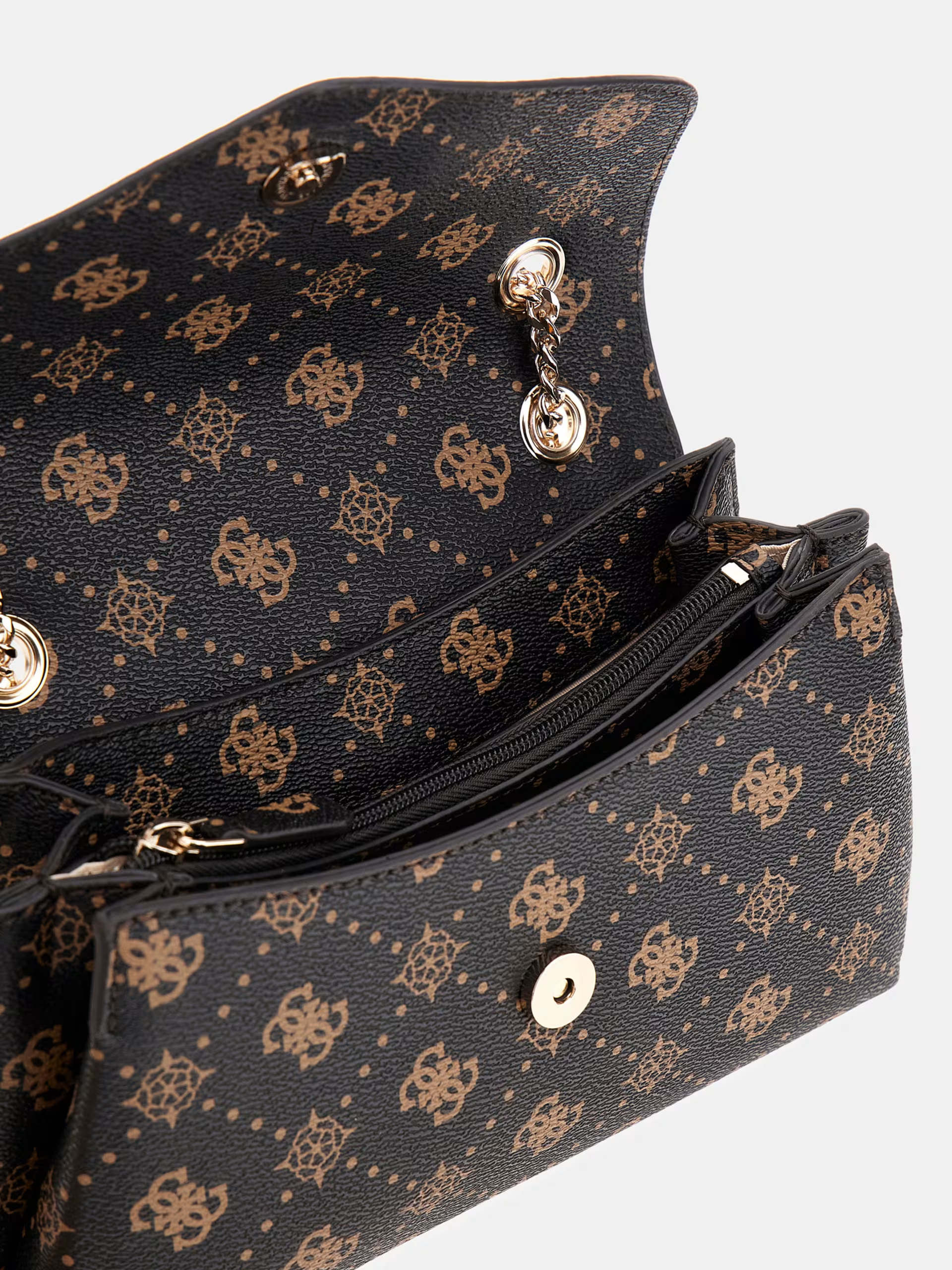 GUESS Silia 4G Peony Logo Shoulder Bag Black & Brown - Image 4