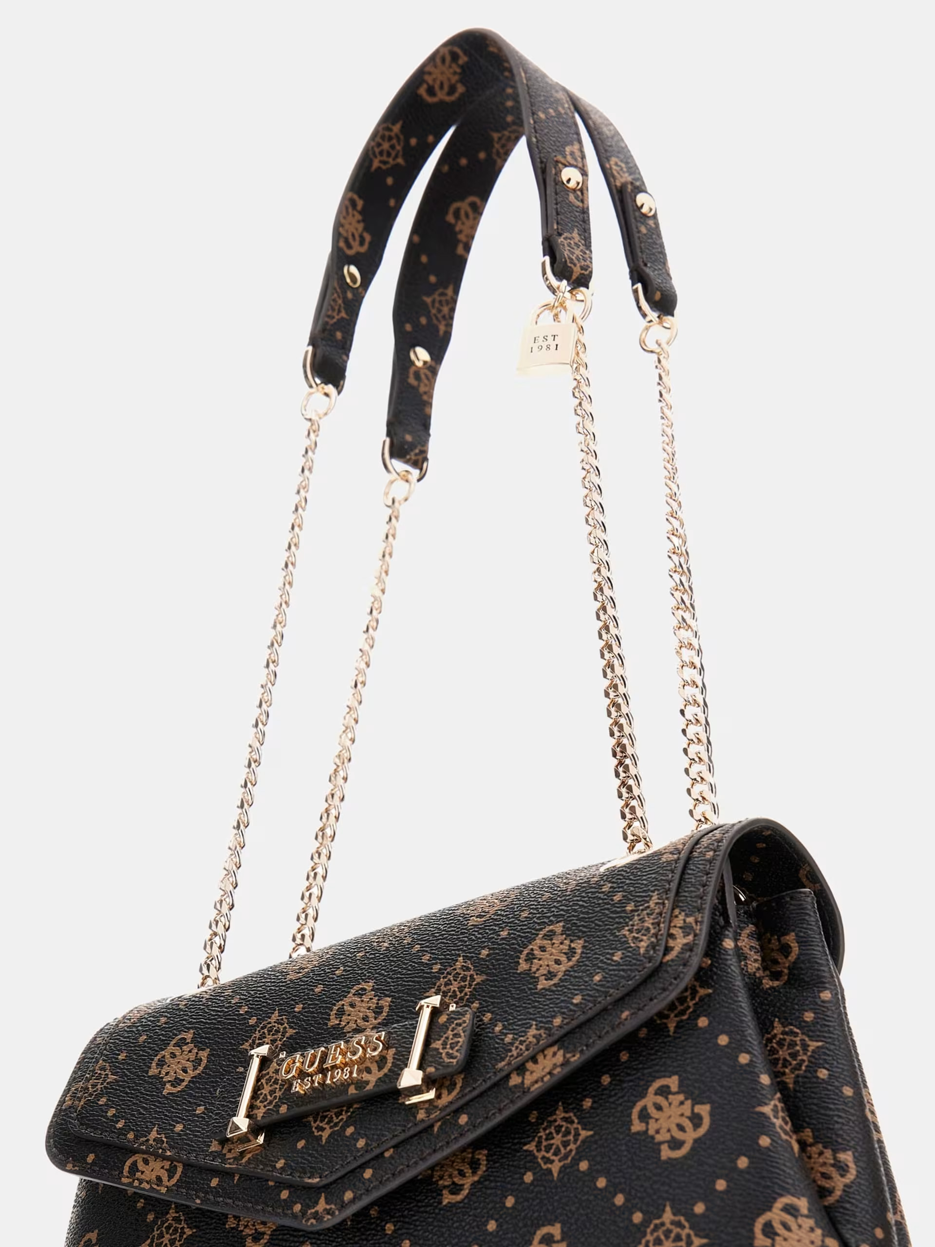 GUESS Silia 4G Peony Logo Shoulder Bag Black & Brown - Image 5