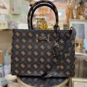 GUESS Silia Girlfriend Carryall Tote Bag Espresso Logo