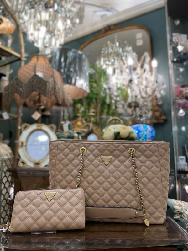 GUESS Giully Quilted Maxi Wallet Beige - Image 3