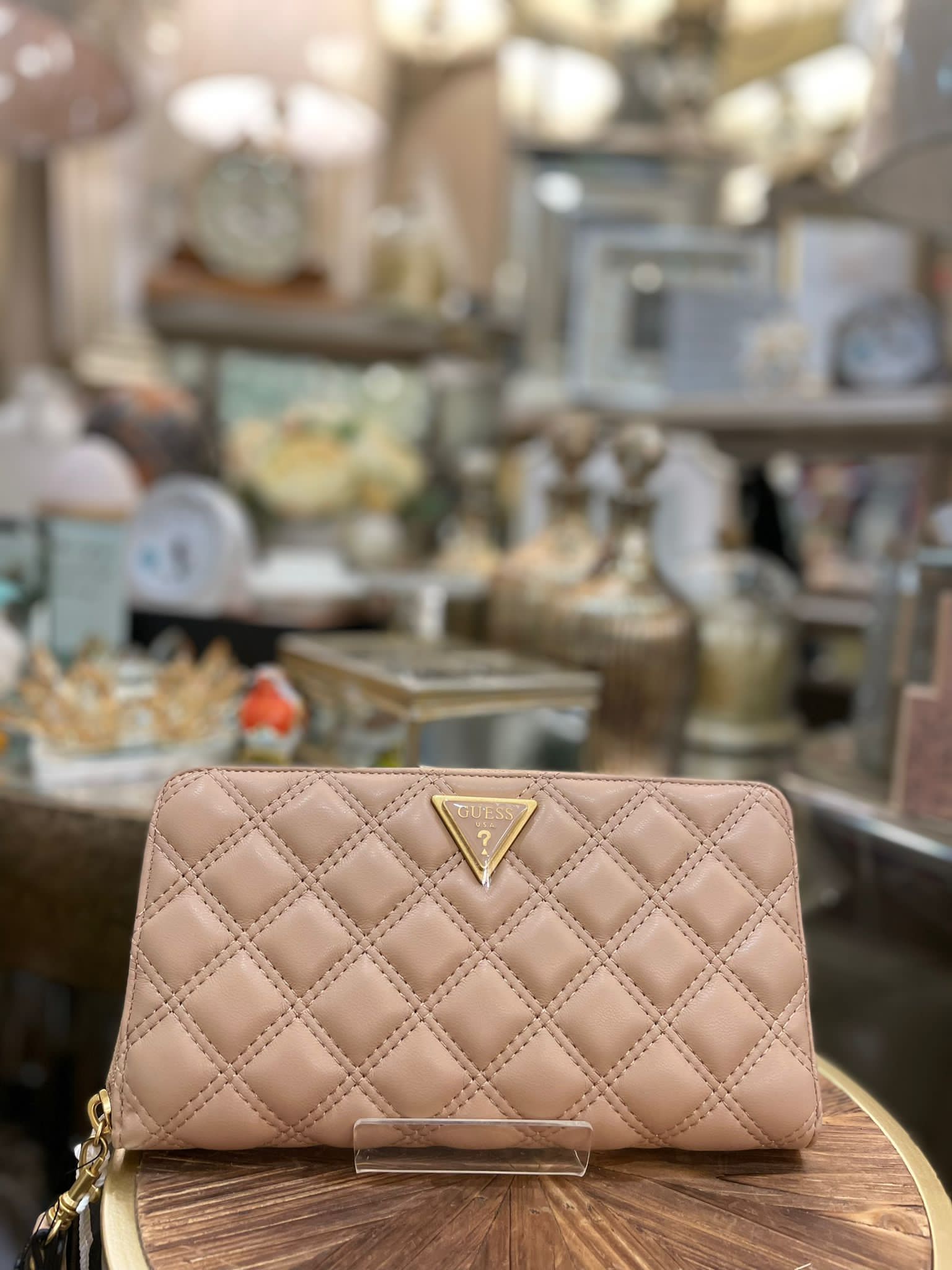 GUESS Giully Quilted Maxi Wallet Beige - Allure Online Shop