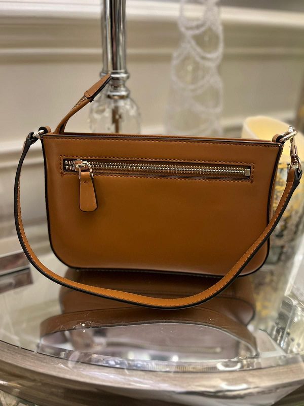 GUESS Katey Mini Top Zip Shoulder Bag Cognac