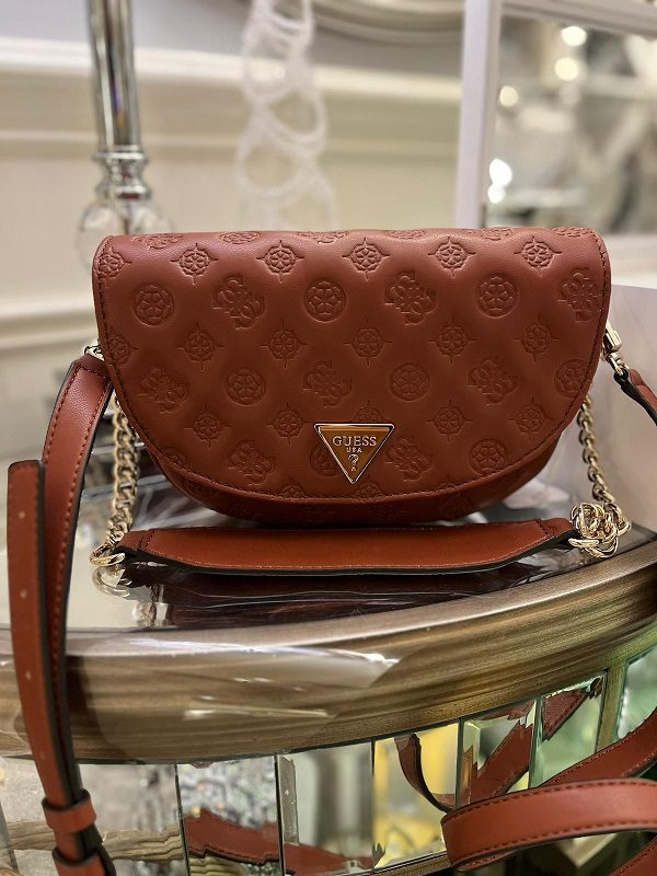 GUESS La Femme Debossed-logo Flap Shoulder Bag Cognac - Allure Online Shop