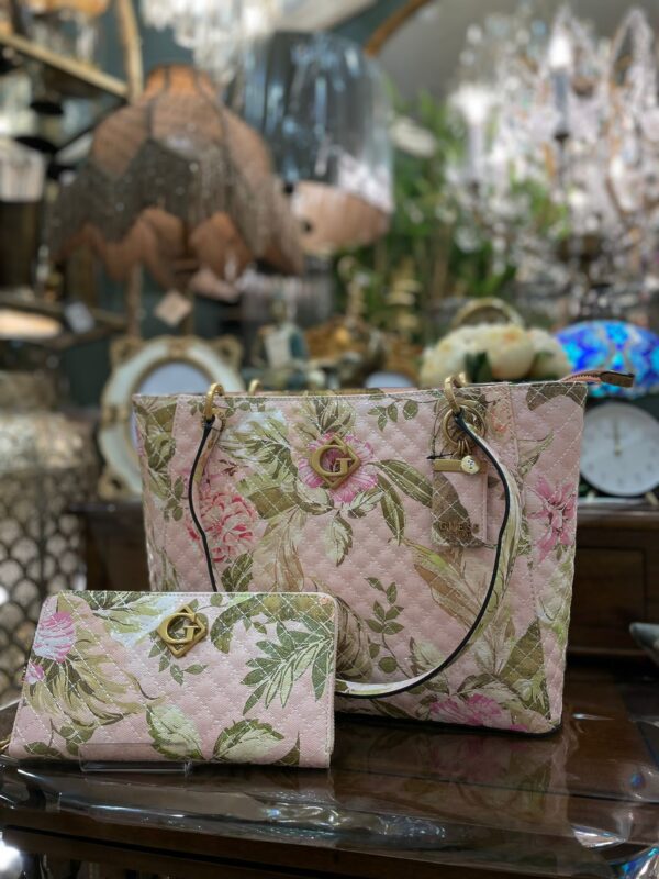 GUESS Nerina Floral Print Maxi Purse Peach Tone - Image 3