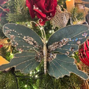Glitter Sequin Butterfly on Clip 20cm Green/Champagne
