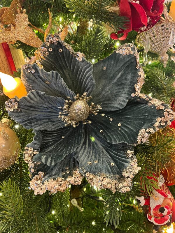 Velvet Glitter Magnolia on Clip 25cm