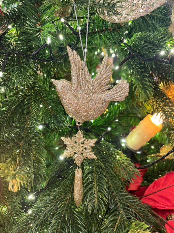 Glitter Bird with Dangling Snowflake 18.5cm Gold
