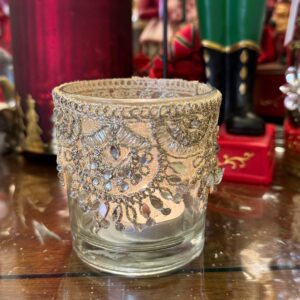 Glass & Fabric Scallop Top Cylindrical Votive 8cm Clear