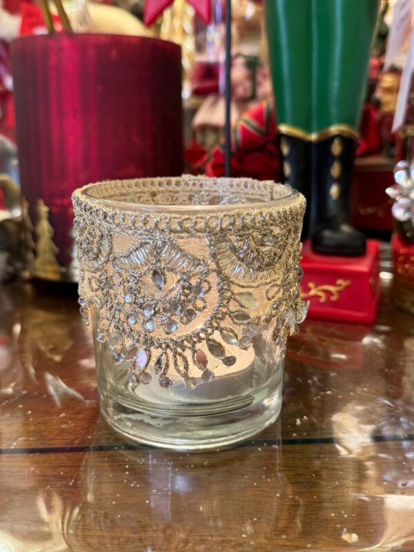 Glass & Fabric Scallop Top Cylindrical Votive 8cm Clear