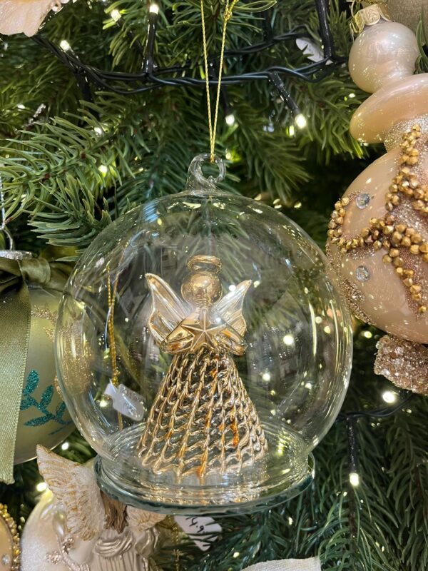 Glass Angel inside Ball Ornament 10cm Gold/Clear