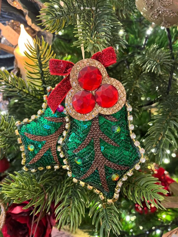Fabric Sequin Jewel Holly/Berry Ornament 13cm Red/Green