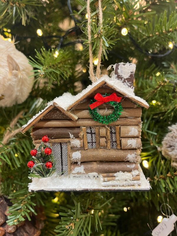 LED Lit Wooden House Ornament 9cm Brown