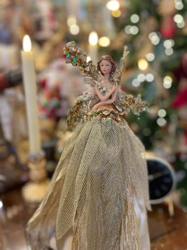 Fabric Winter Fairy Tree Topper 33cm Gold