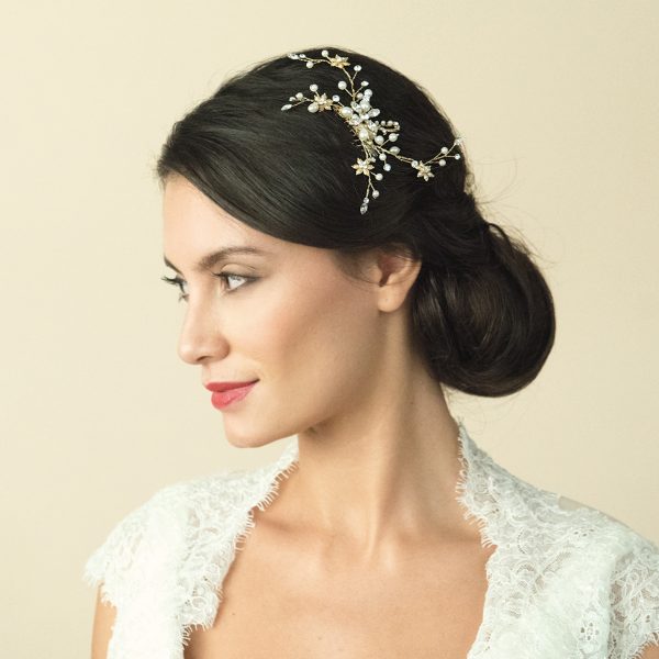Gold Fresh Water Pearl & Swarovski Crystal Hair Comb - Image 3