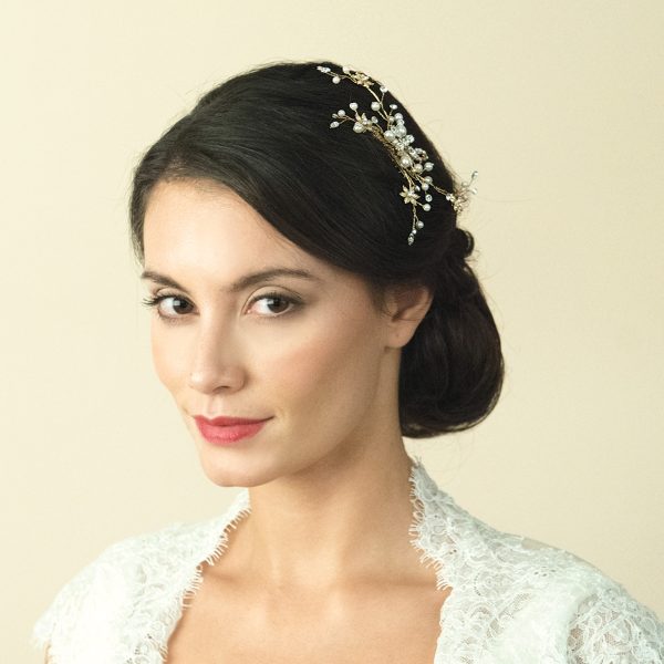 Gold Fresh Water Pearl & Swarovski Crystal Hair Comb - Image 5