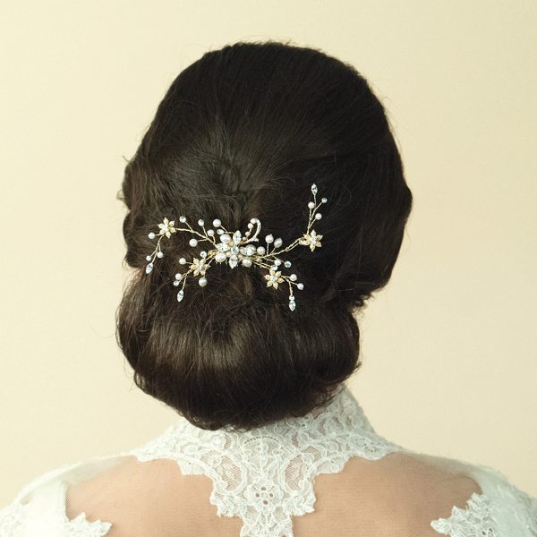Gold Fresh Water Pearl & Swarovski Crystal Hair Comb - Image 6