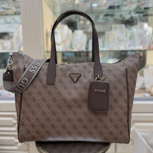 GUESS Latona Travel Shopper Bag Latte Logo