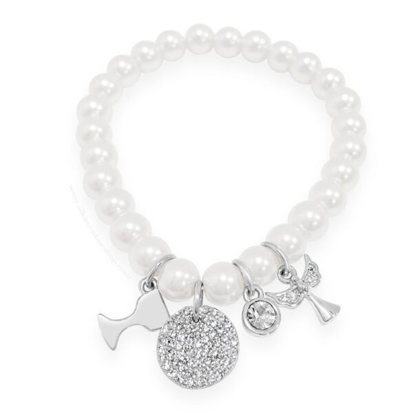 Absolute Kids Collection HCB304 Ivory Silver Pearl 4 Charm Bracelet
