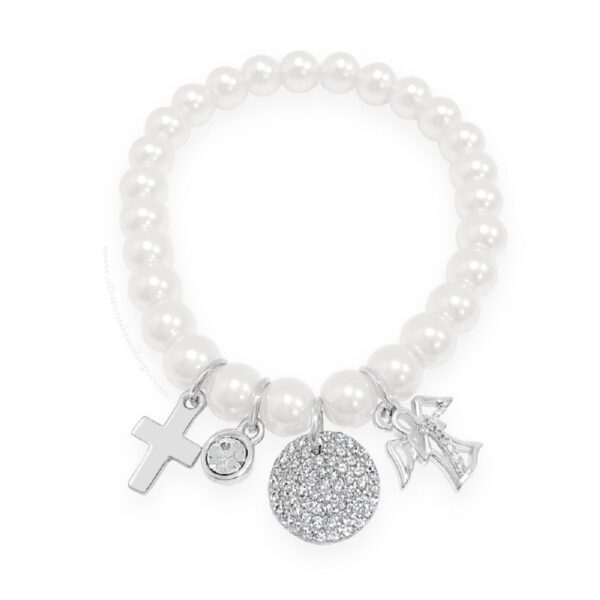 Absolute Kids Collection HCB305 Ivory Silver Pearl 4 Charm Bracelet