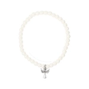 Absolute Kids Collection Ivory Silver Pearl With Angel Charm Bracelet HCB309