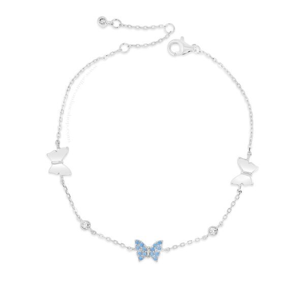 Absolute Kids Collection Silver & Aquamarine 3 Butterflies Charm Bracelet HCB313AQ