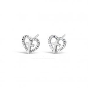 Absolute Kids Collection HCE404 Silver Heart With Cross Earrings