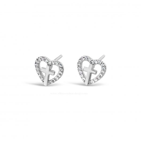 Absolute Kids Collection HCE404 Silver Heart With Cross Earrings