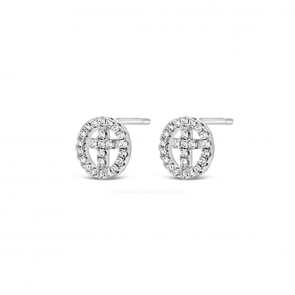 Absolute Kids Collection HCE429 Silver Cross In Circle Stud Earrings