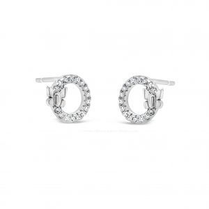 Absolute Kids Collection HCE431 Silver Butterfly Open Circle Stud Earrings