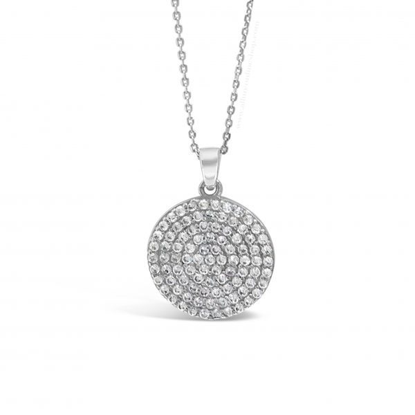 Absolute Kids Collection HCP202 Silver Pave Disc Pendant And Chain