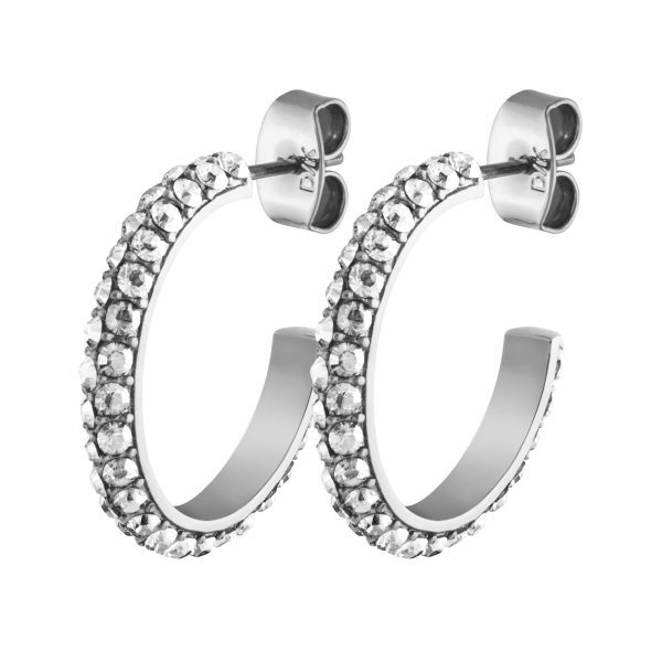 HOSTA Stud Earrings With Clear Crystals Silver