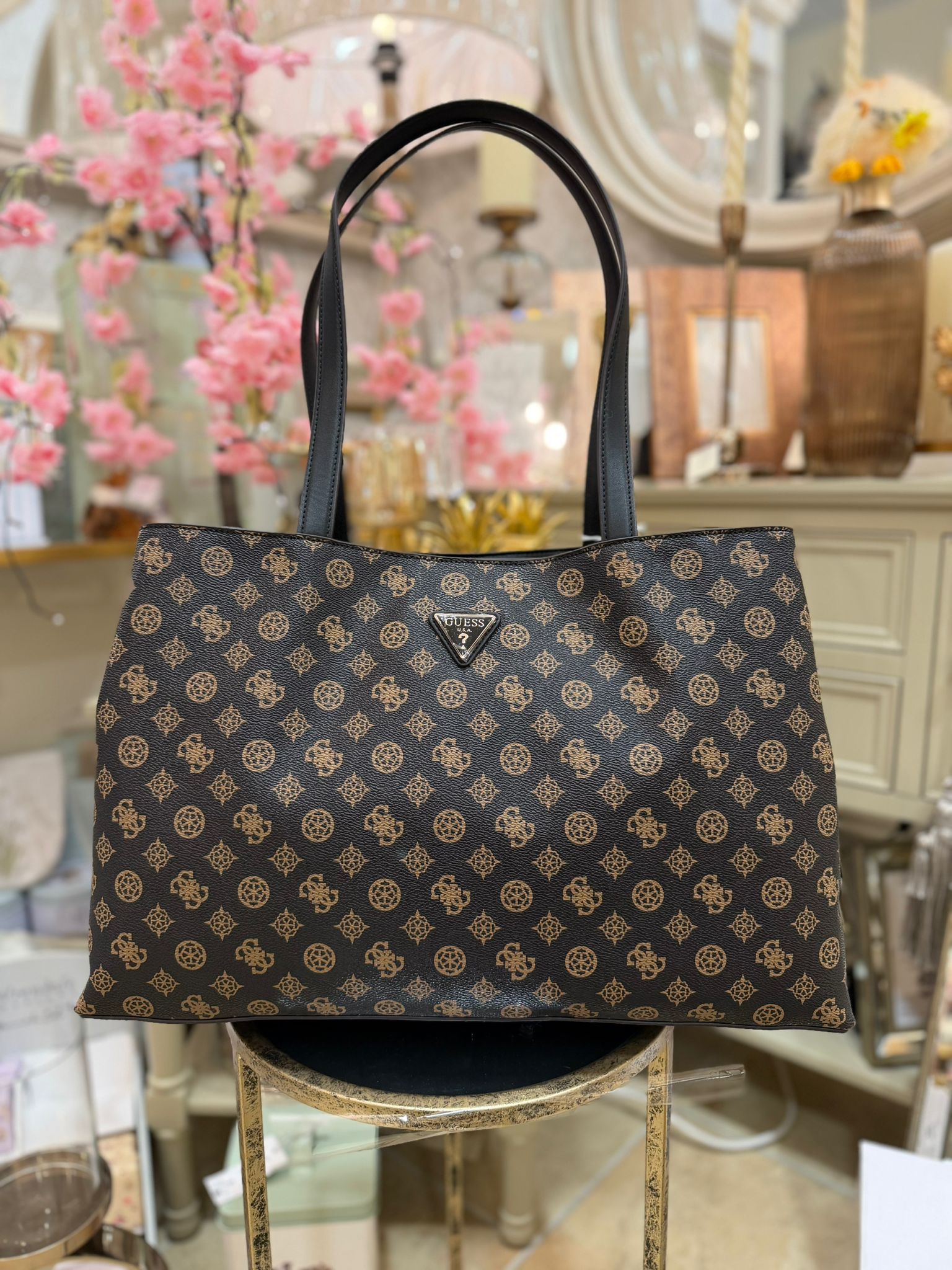 GUESS Wilder 4G Peony Logo Shopper Brown Logo