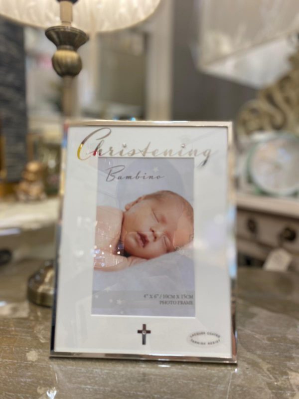 Christening Silverplated Frame with Cross Detail 4x6"