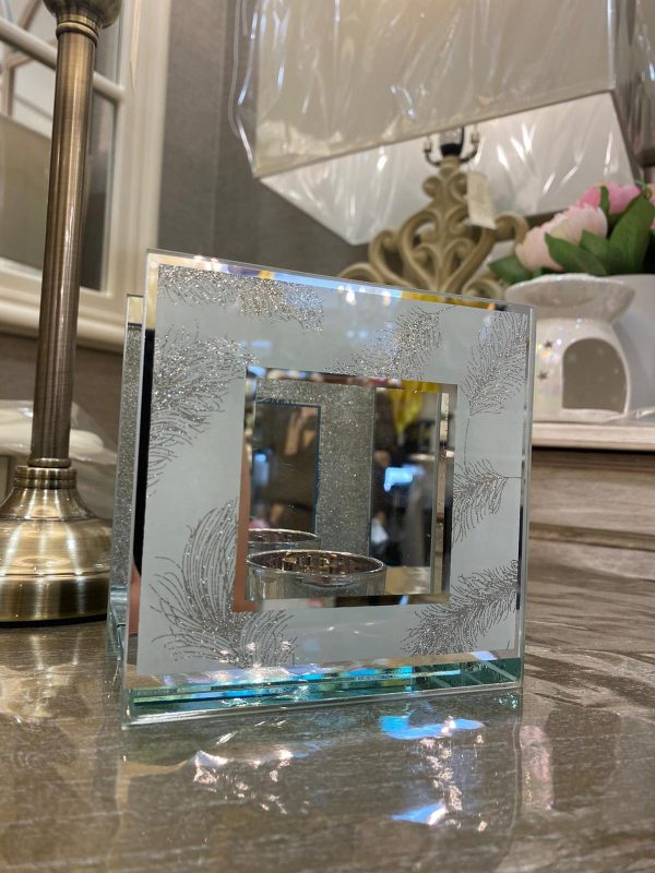 Silver Feathers Tealight Holder