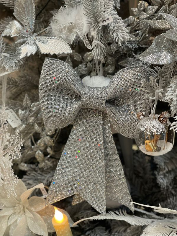 Large Glittering Silver Bow