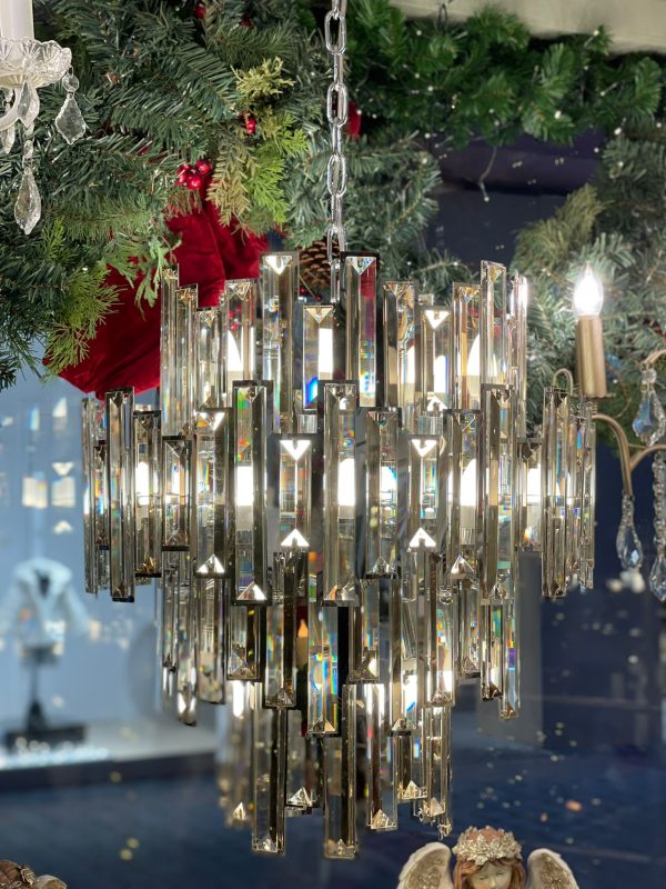 Chrome & Champagne Bevelled Crystal 12 Light Large Chandelier
