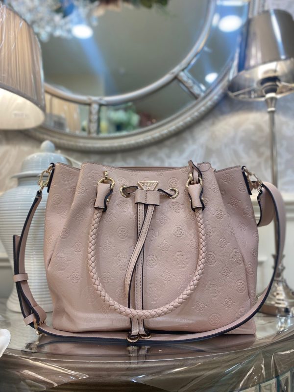 GUESS Helaina Large Drawstring Bucket Almond