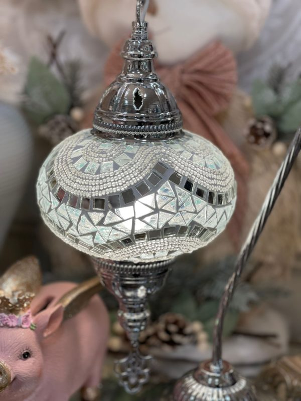Swan Neck Chrome Mosaic Electric Lamp White 46cm - Image 2
