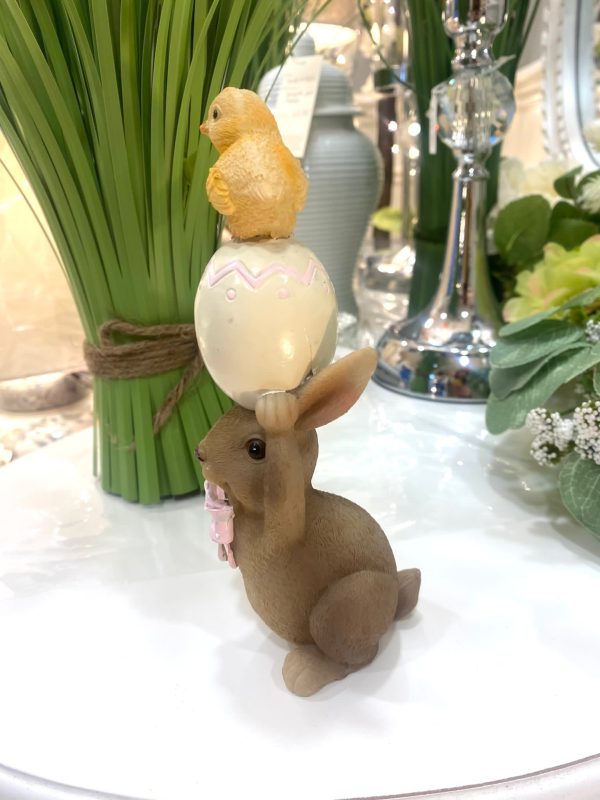 Cute Bunny With Pink Bow & Egg Stack 17cm Brown/Pink - Image 2