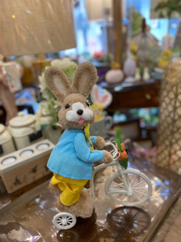 Springtime Bunny on a Trike in Yellow Trousers