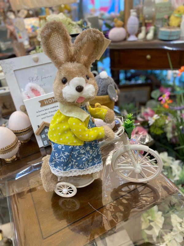 Springtime Bunny on a Trike in Blue Dress