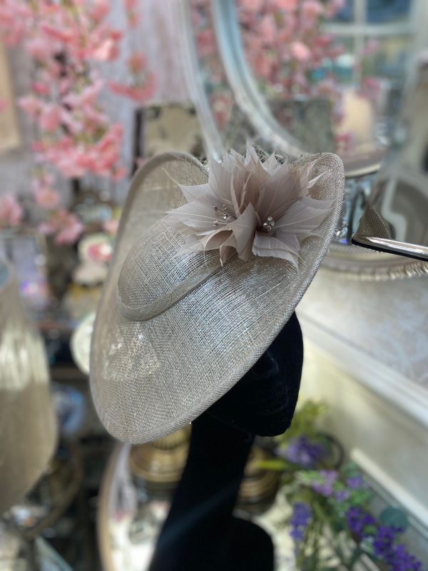 Almond Metallic Disc Fascinator With Flower Detail