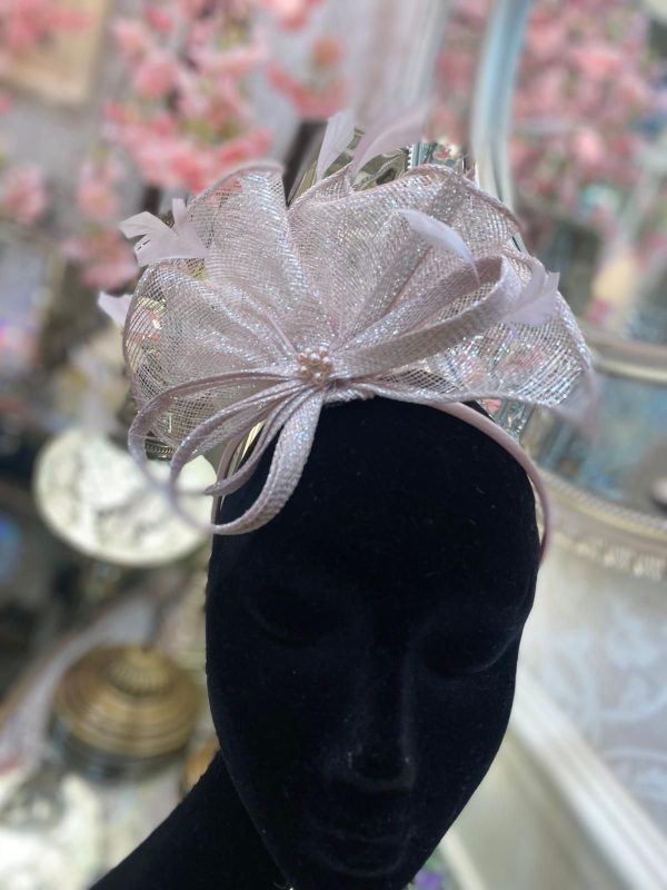 Rose Metallic Sinamay Fascinator With Feathers - Image 2