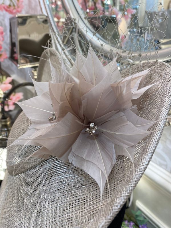 Almond Metallic Disc Fascinator With Flower Detail - Image 2