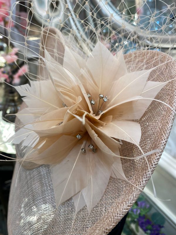 Champagne Metallic Disc Fascinator With Flower Detail - Image 3